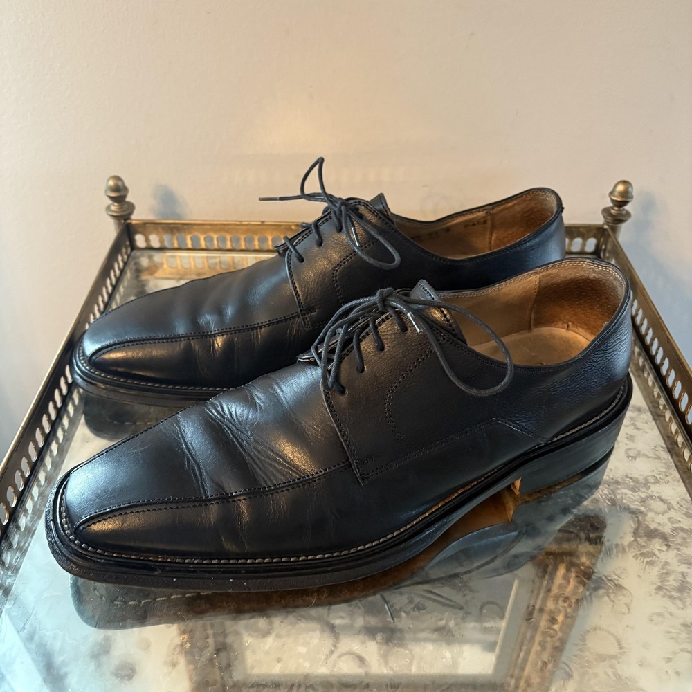 Bachrach Shoes Mens Size 11 Made in Italy Leather Derby Apron Toe‎ Black Dress